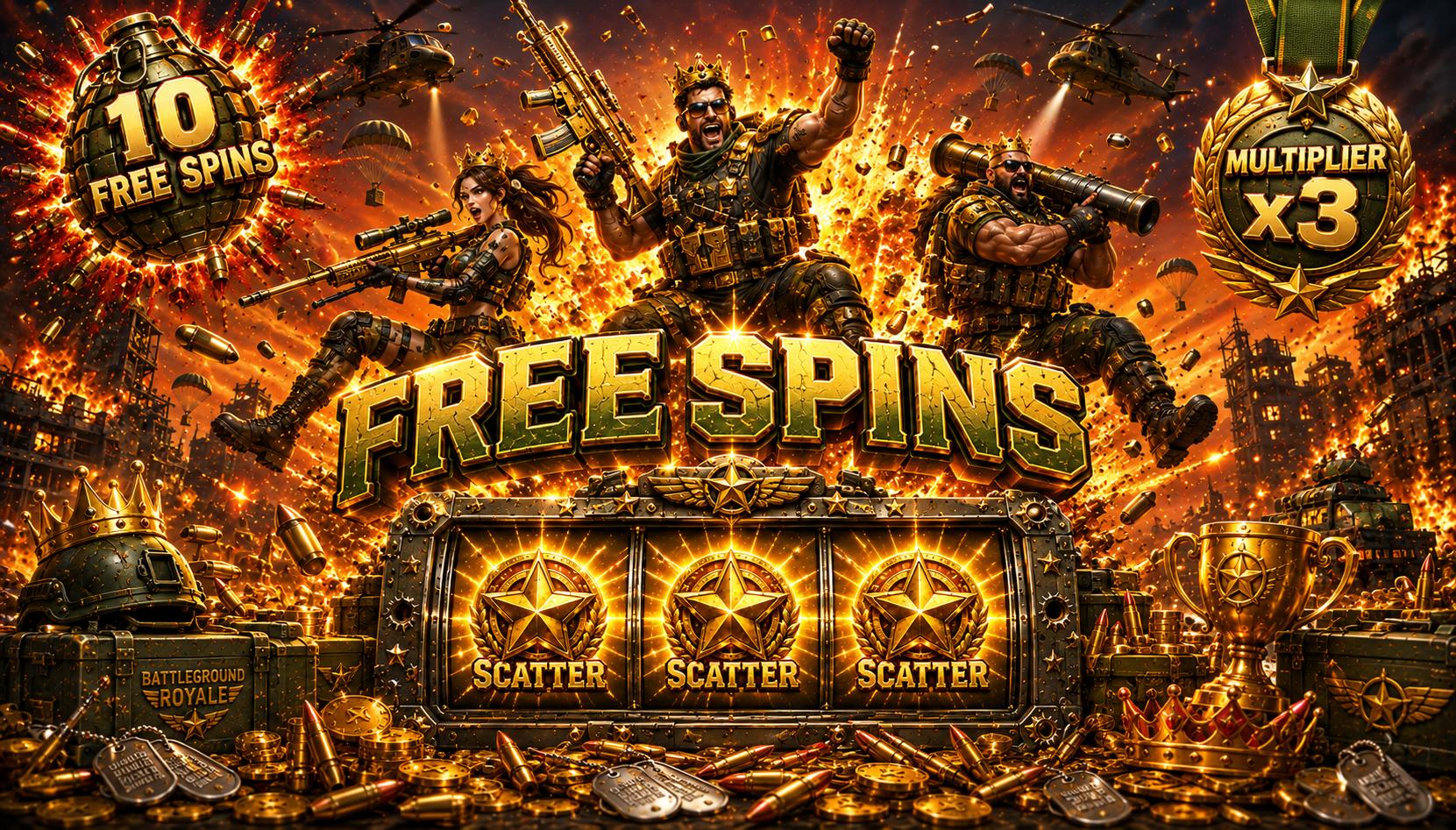 Battleground Royale Free Spins Battle Mode Multiplier สูงสุด RTP 96.81% PG Soft